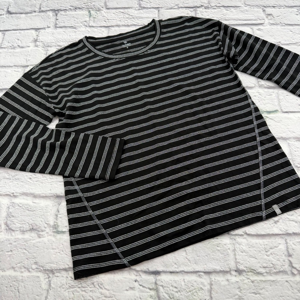 T by Talbots Womens Small Black Silver Metallic Striped Long Sleeve Crew Top